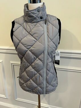 MARK NEW YORK Light Gray Quilted Puffer Vest with High Collar NWT
